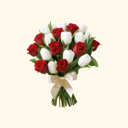 Picture of Bouquet of red and white roses